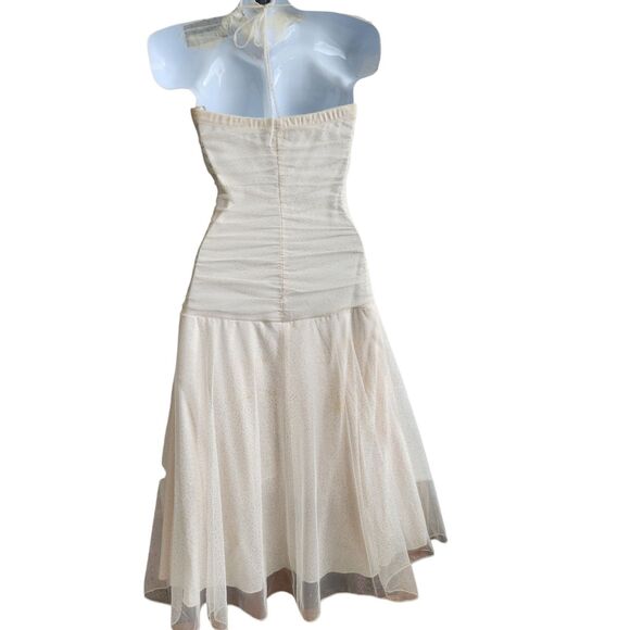 Speechless VTG Y2K Balletcore Midi Dress-M-Ivory/Gold Glitter Tulle-Ruched-Fairy - Picture 5 of 13